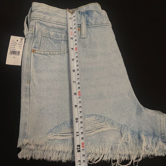 ~ NEW PacSun 27 Denim Festival Shorts Boho Acid Wash Rip Button High Waist Blue - Picture 7 of 14